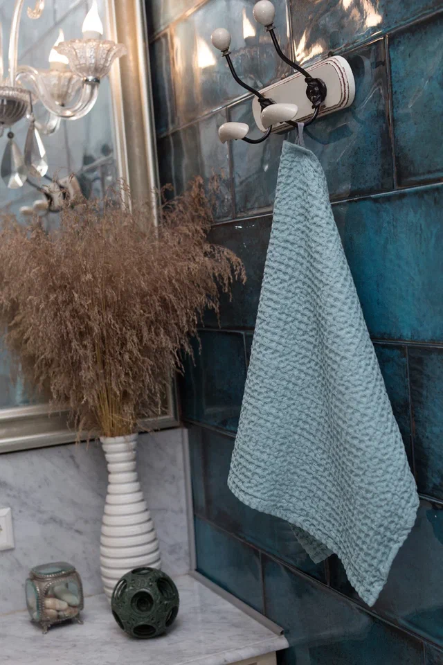 Льняное полотенце для рук и лица «Бирюза»