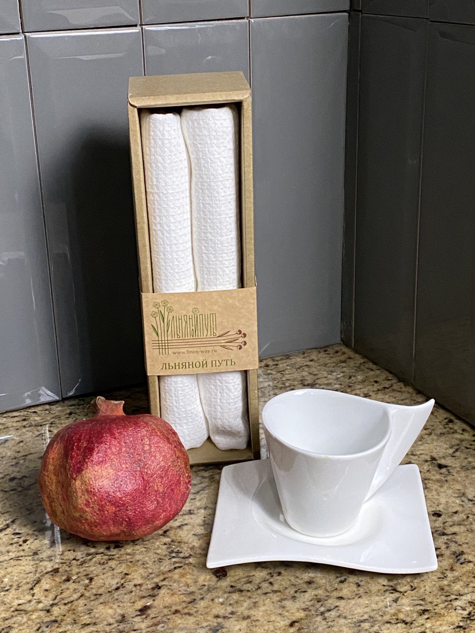 Набор кухонных льняных полотенец «Белая роза», 2 шт.