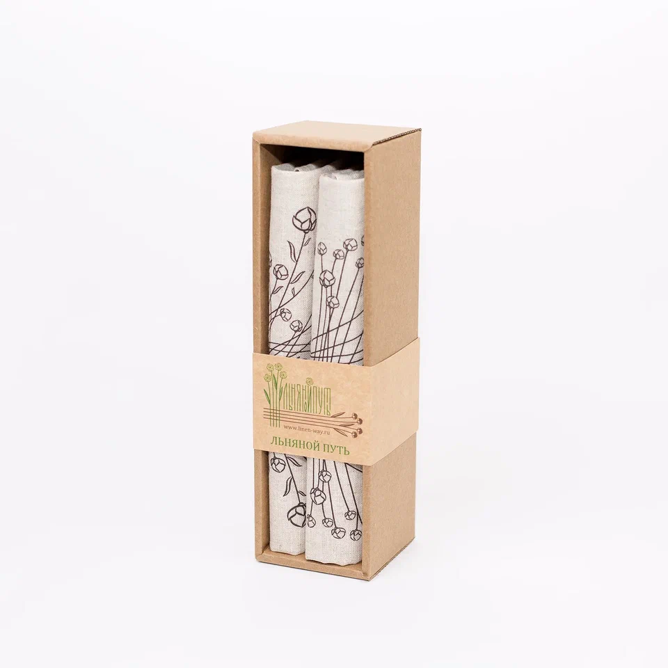 Набор льняных кухонных полотенец с печатью «Льняной путь», 2 шт.