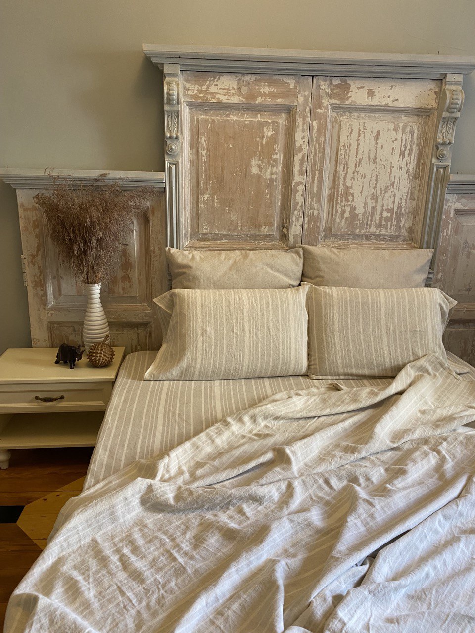 Льняной комплект постельного белья «Разнополосный» (77% лен)