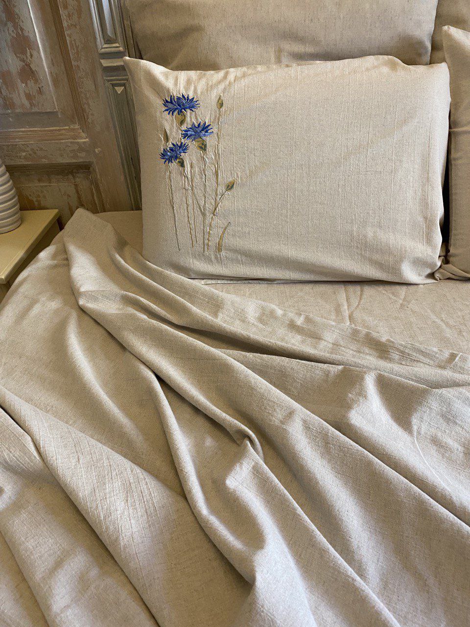 Льняной комплект постельного белья «Васильки» (евро)