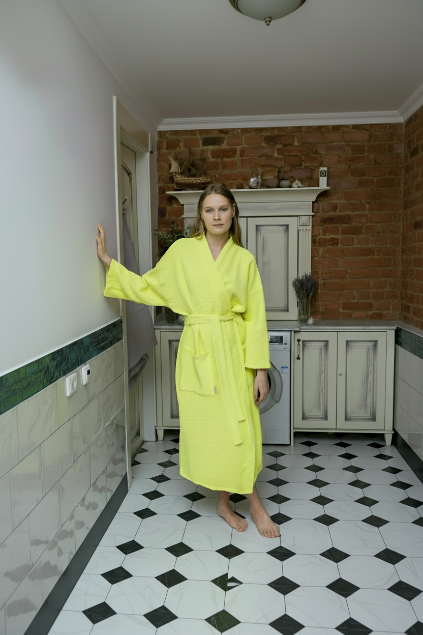 Женский банный халат из льна «Лимонный»