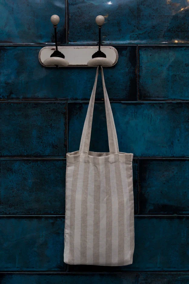 Льняной эко-шопер с длинной ручкой, полоса 1 — фото 1